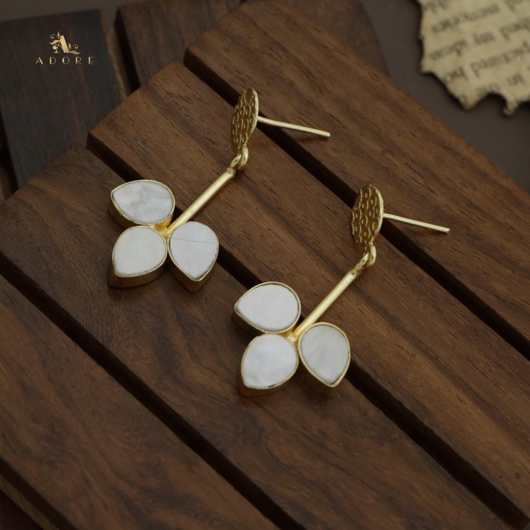 Golden Bubble Round Stick MOP Leaf Earring