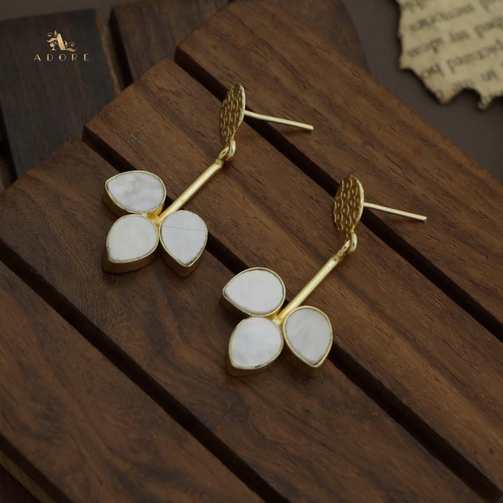 Golden Bubble Round Stick MOP Leaf Earring