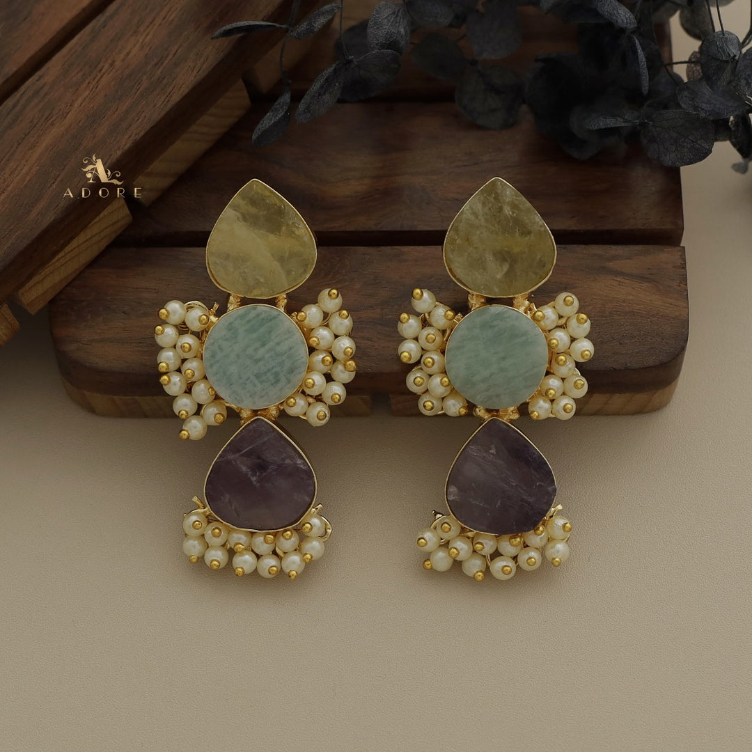 Ridhina Raw Stone Middle Cluster Pearl Earring