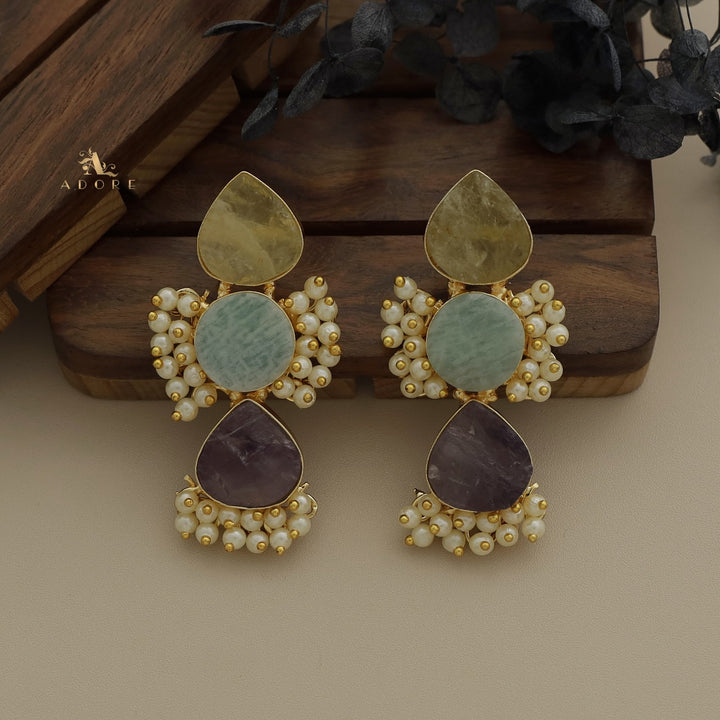 Ridhina Raw Stone Middle Cluster Pearl Earring
