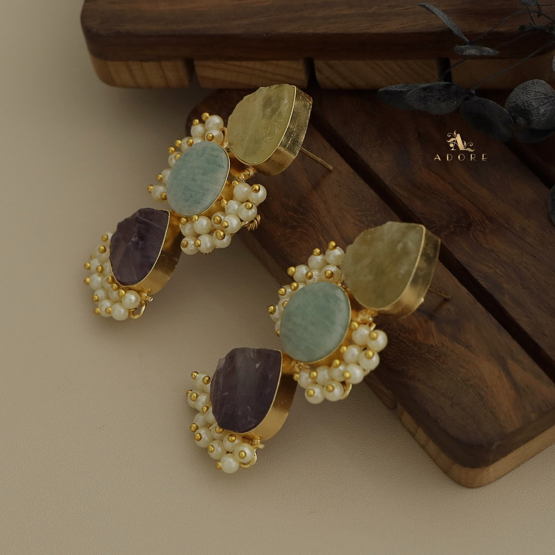 Ridhina Raw Stone Middle Cluster Pearl Earring