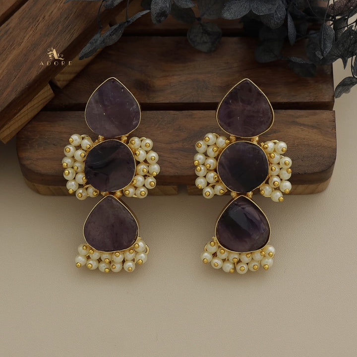 Ridhina Raw Stone Middle Cluster Pearl Earring