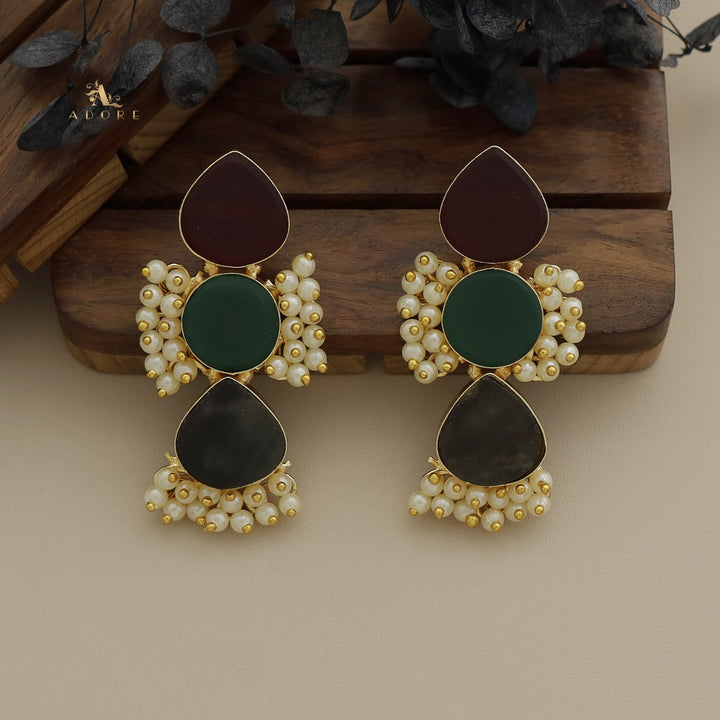 Ridhina Raw Stone Middle Cluster Pearl Earring
