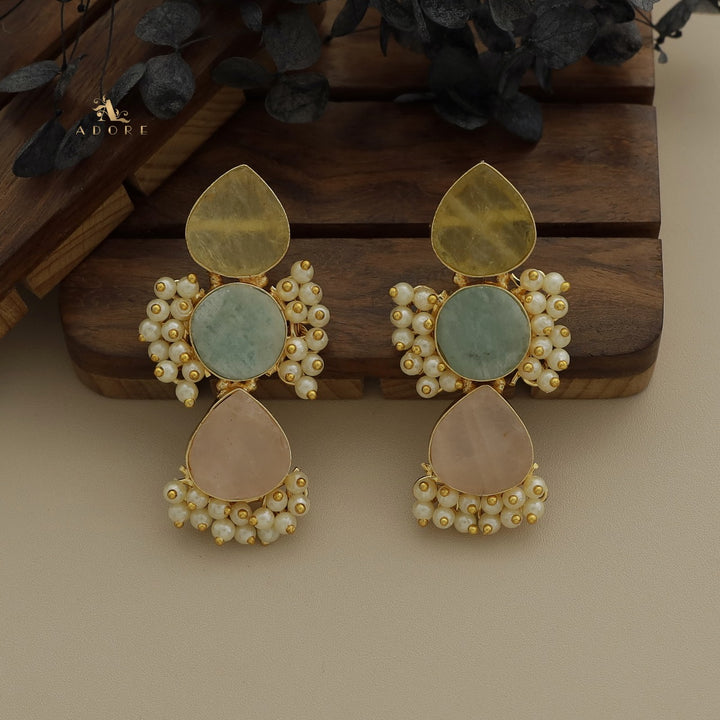Ridhina Raw Stone Middle Cluster Pearl Earring