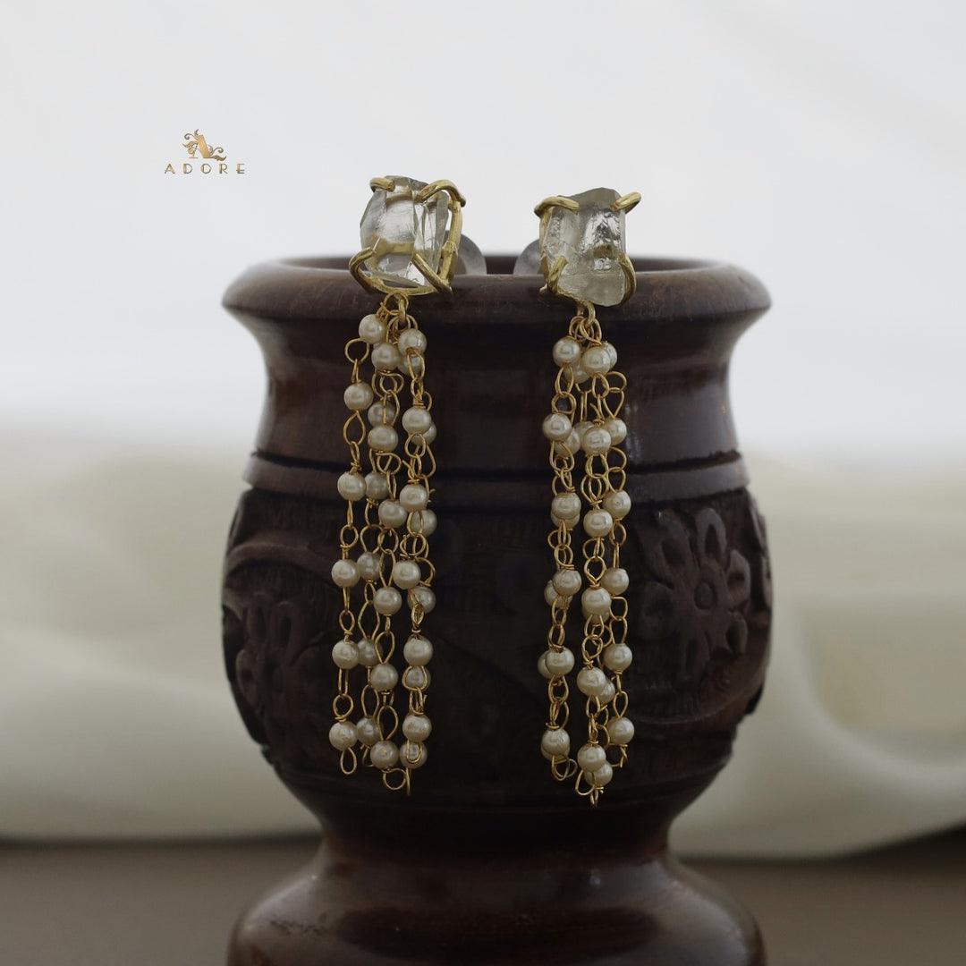 Raw Stone Tassel Pearl Earring