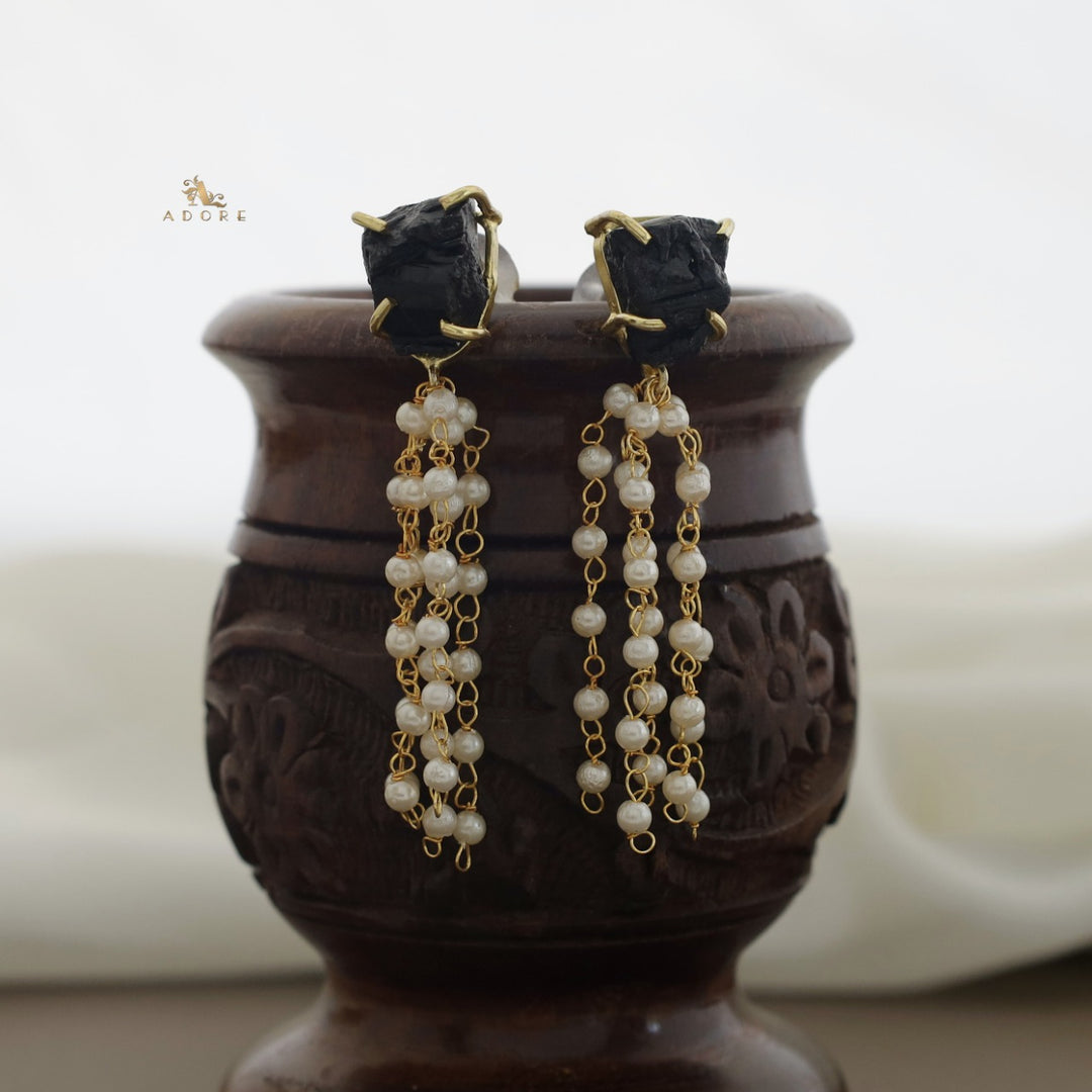 Raw Stone Tassel Pearl Earring