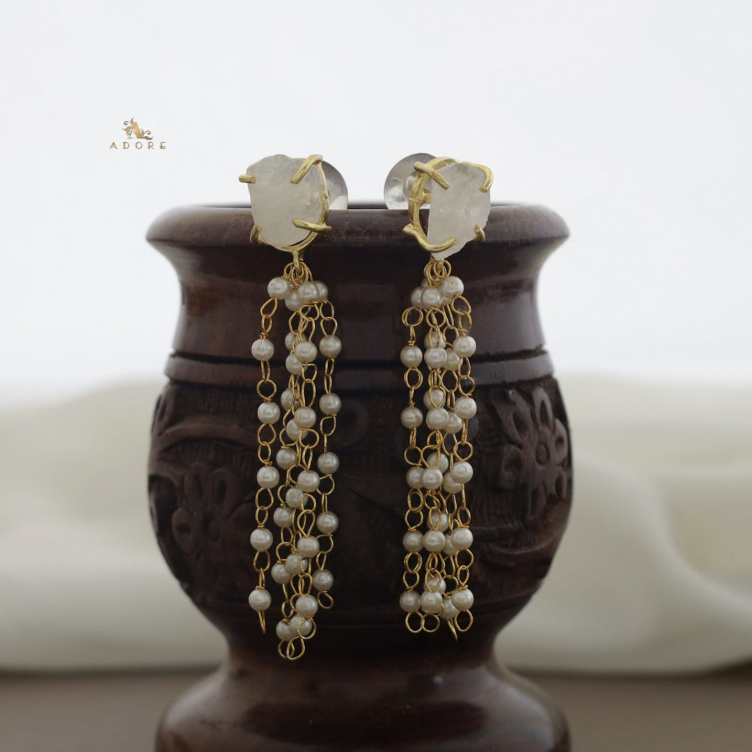 Raw Stone Tassel Pearl Earring