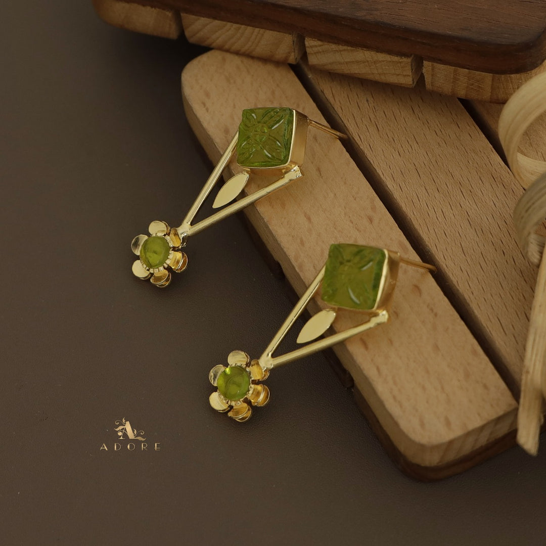 Carved Diamond + Glossy Flower Earring