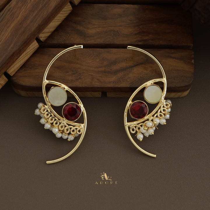 Roohi Dual Semi Circle Pearly Earring