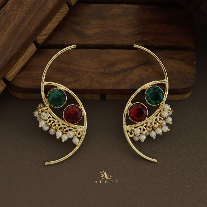 Roohi Dual Semi Circle Pearly Earring