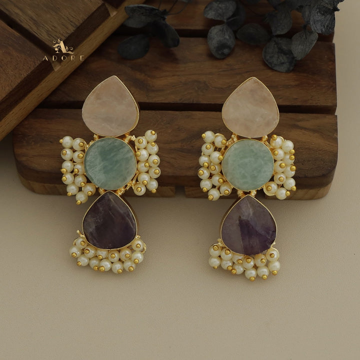 Ridhina Raw Stone Middle Cluster Pearl Earring