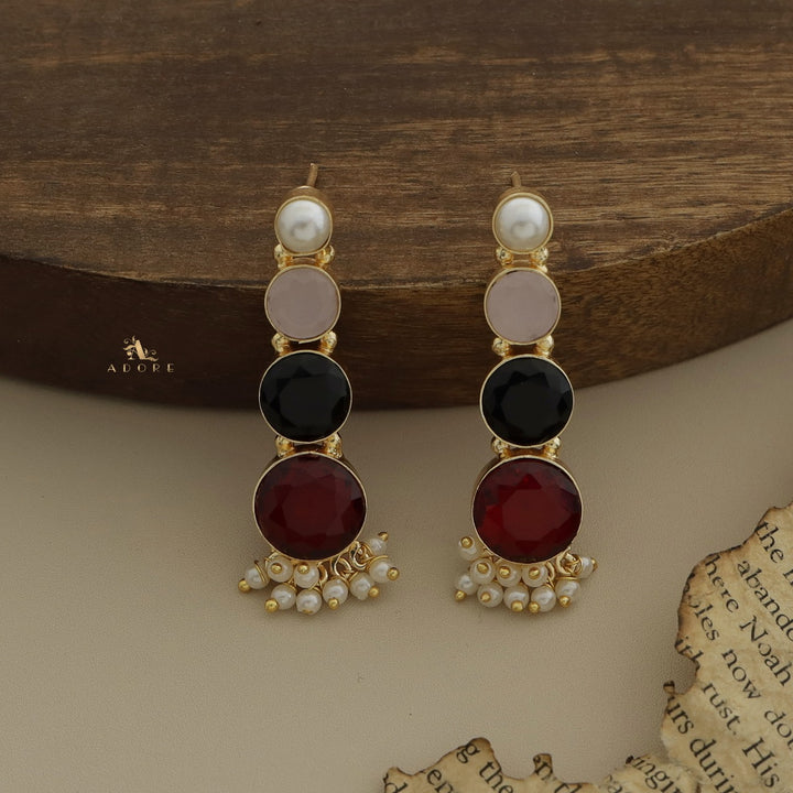 Charvie Glossy Round Stone Cluster Pearl Earring