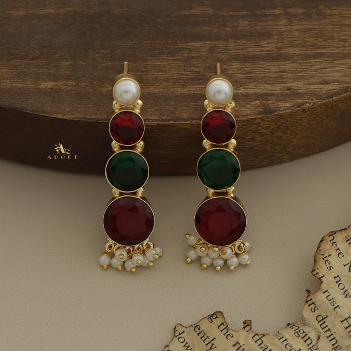 Charvie Glossy Round Stone Cluster Pearl Earring