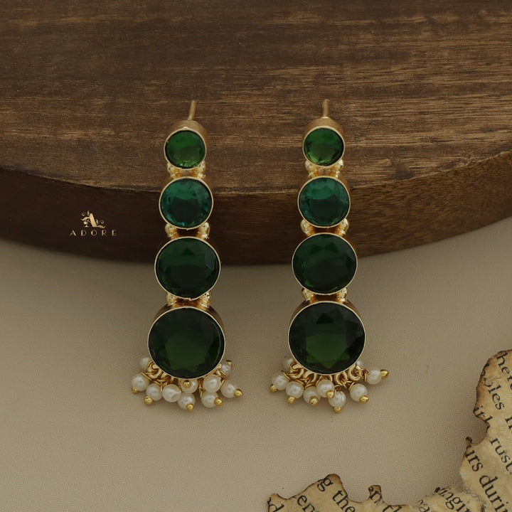 Charvie Glossy Round Stone Cluster Pearl Earring