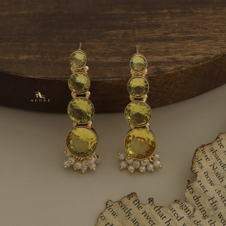 Charvie Glossy Round Stone Cluster Pearl Earring