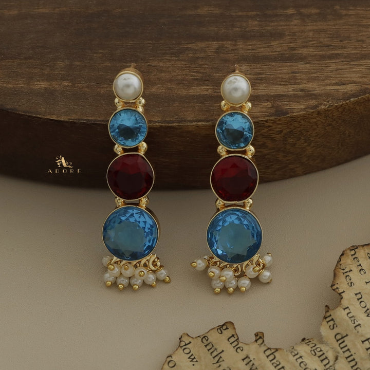Charvie Glossy Round Stone Cluster Pearl Earring