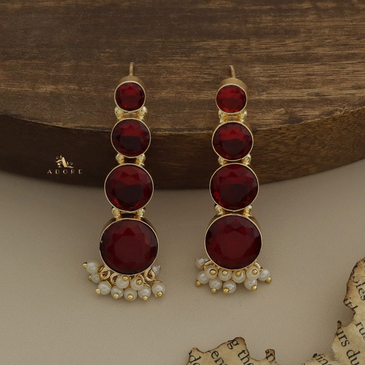 Charvie Glossy Round Stone Cluster Pearl Earring