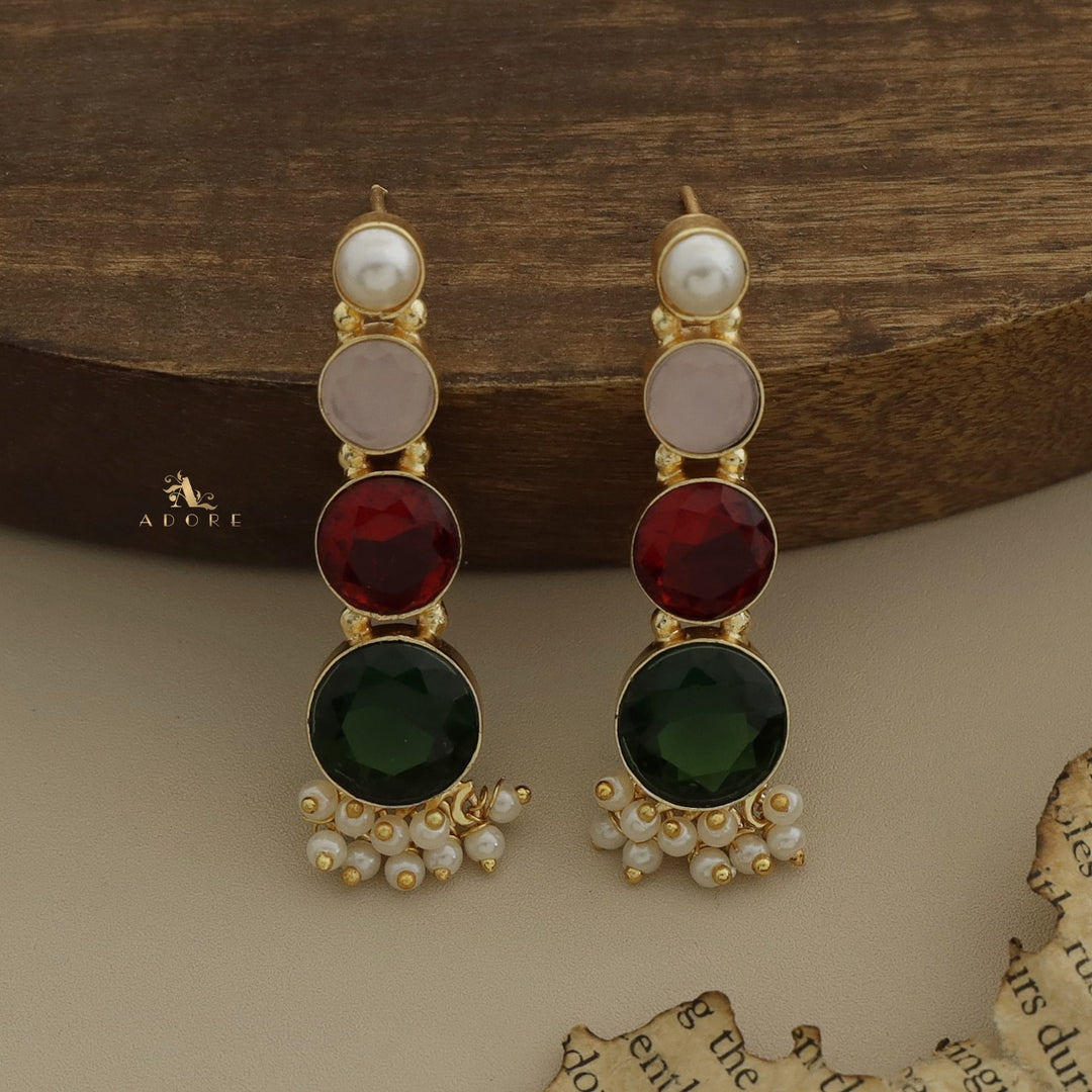 Charvie Glossy Round Stone Cluster Pearl Earring