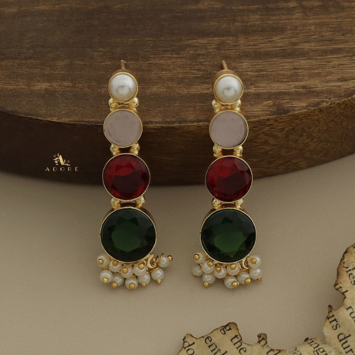 Charvie Glossy Round Stone Cluster Pearl Earring