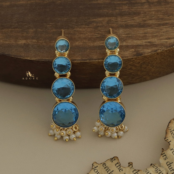 Charvie Glossy Round Stone Cluster Pearl Earring