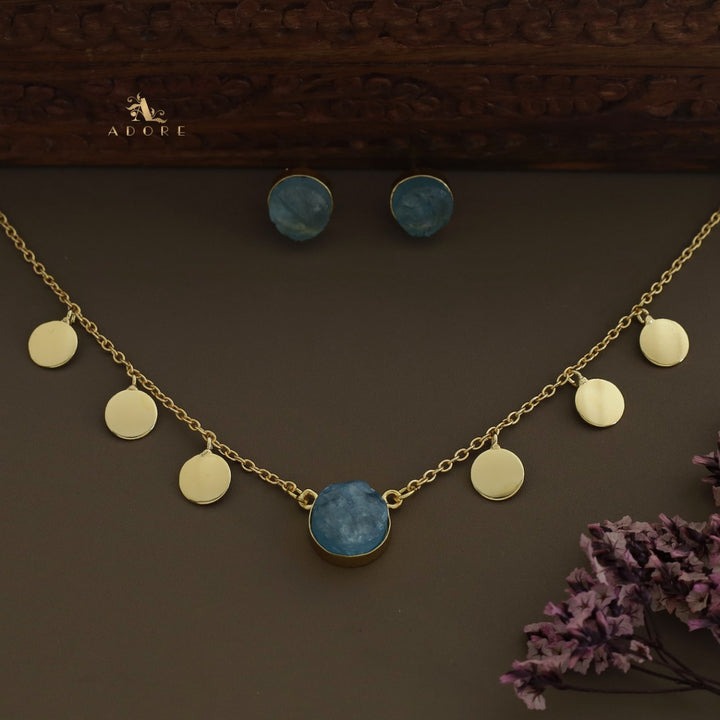 Dyed Stone Golden Coins Neckpiece With Studs