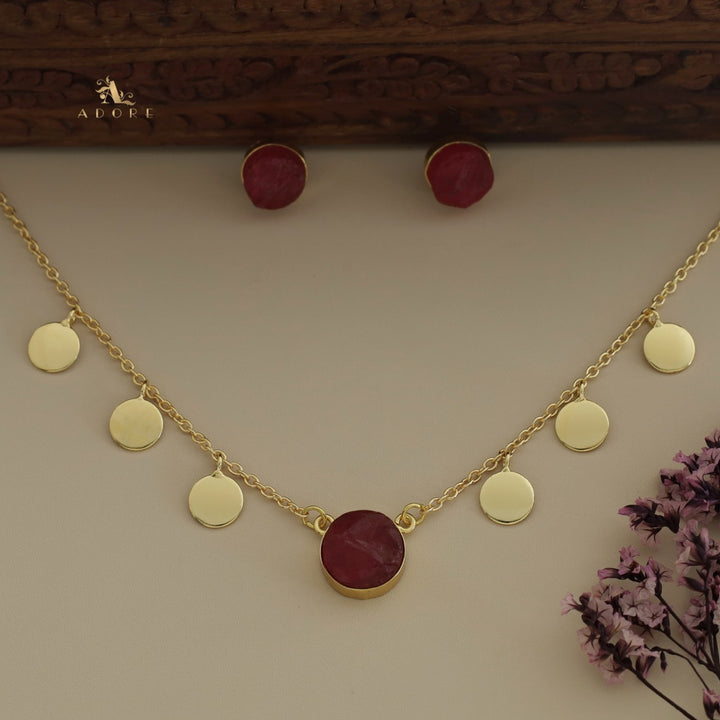 Dyed Stone Golden Coins Neckpiece With Studs
