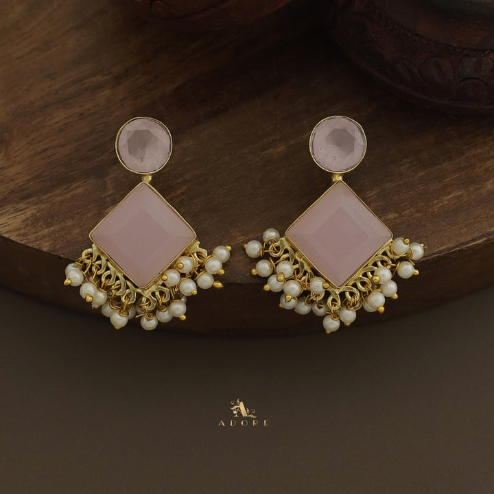 Glossy Round & Diamond Cluster Pearl Earring