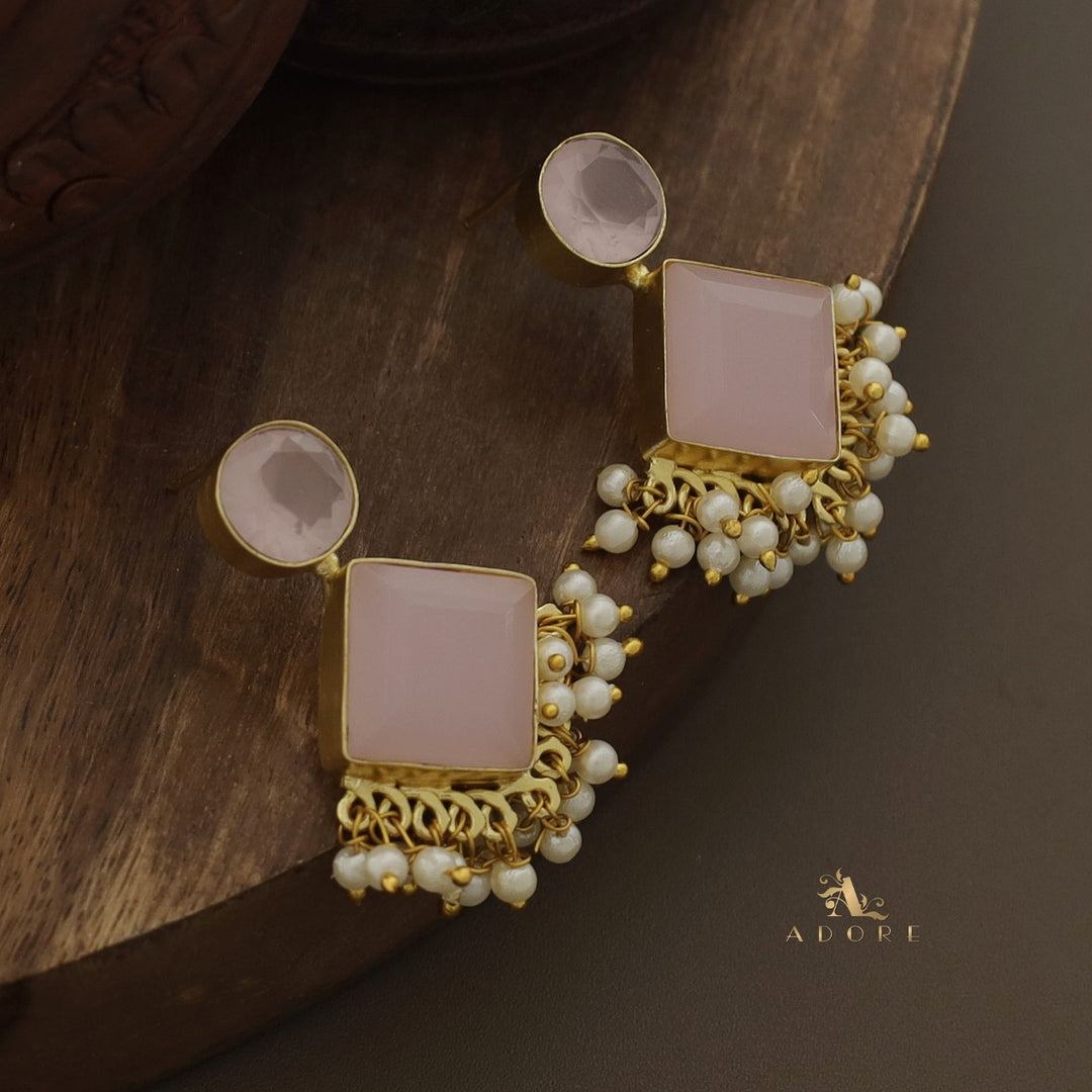Glossy Round & Diamond Cluster Pearl Earring
