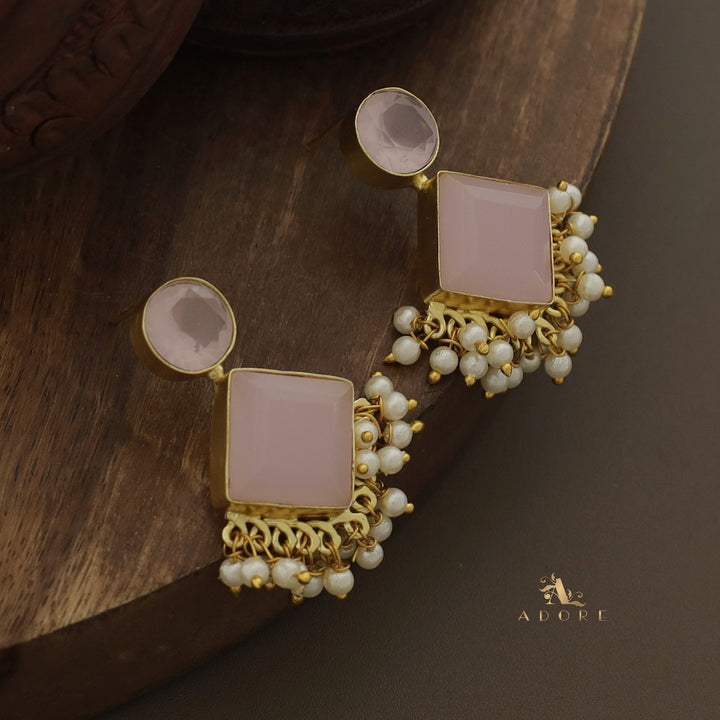 Glossy Round & Diamond Cluster Pearl Earring