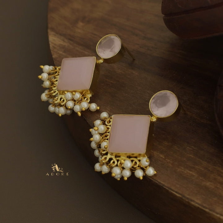 Glossy Round & Diamond Cluster Pearl Earring