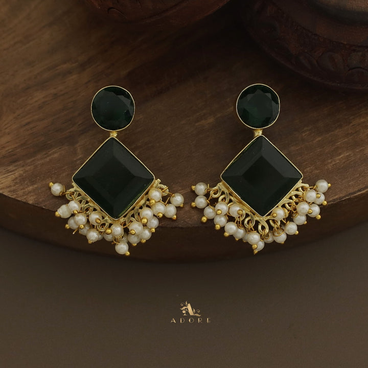 Glossy Round & Diamond Cluster Pearl Earring