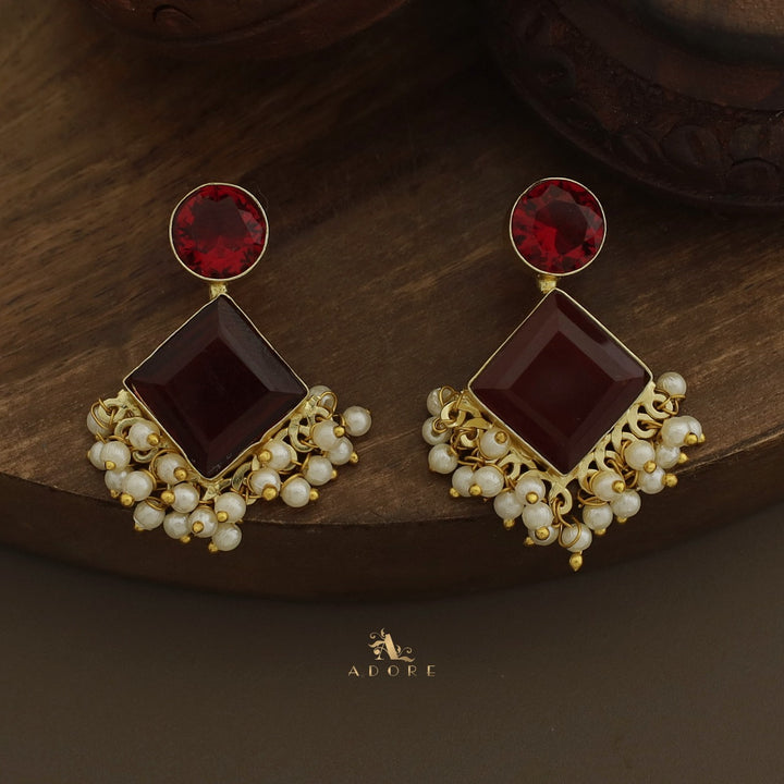 Glossy Round & Diamond Cluster Pearl Earring