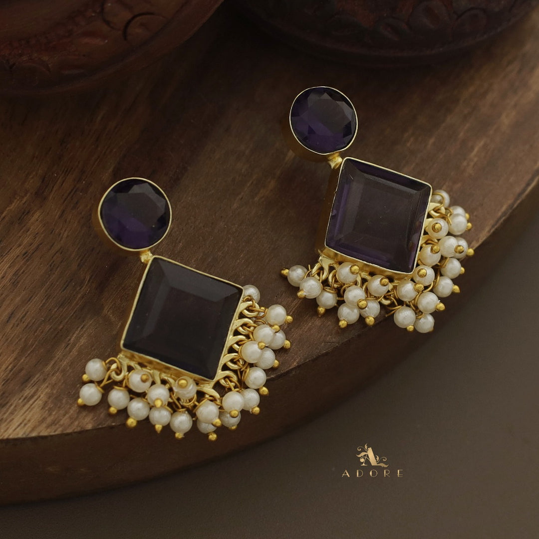 Glossy Round & Diamond Cluster Pearl Earring