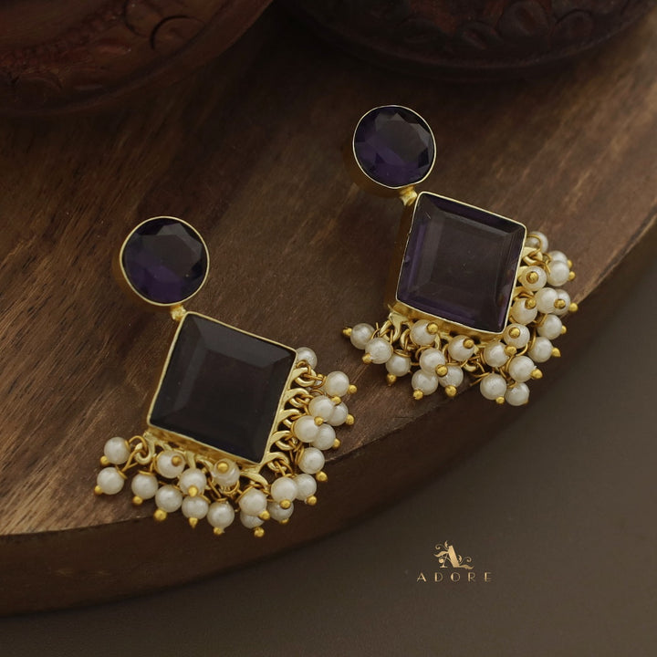 Glossy Round & Diamond Cluster Pearl Earring