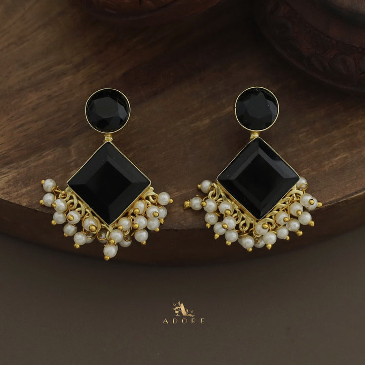 Glossy Round & Diamond Cluster Pearl Earring