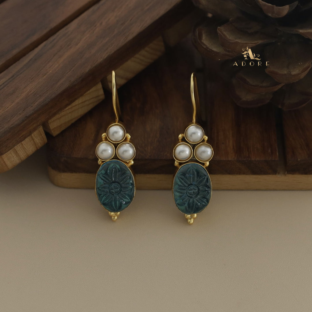 Carved Oval Tri Pearl Drop