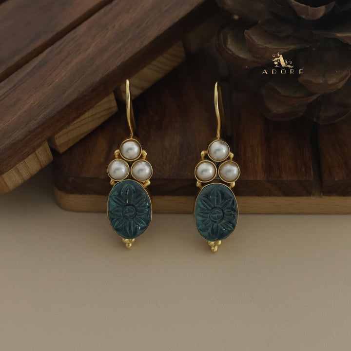 Carved Oval Tri Pearl Drop