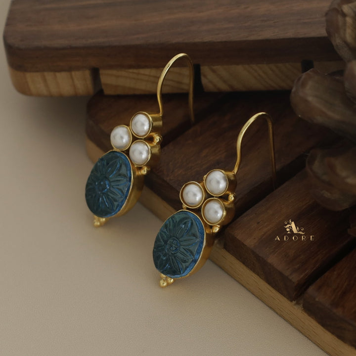 Carved Oval Tri Pearl Drop