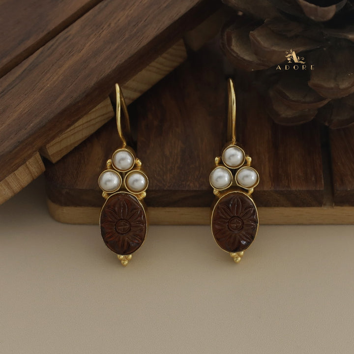 Carved Oval Tri Pearl Drop