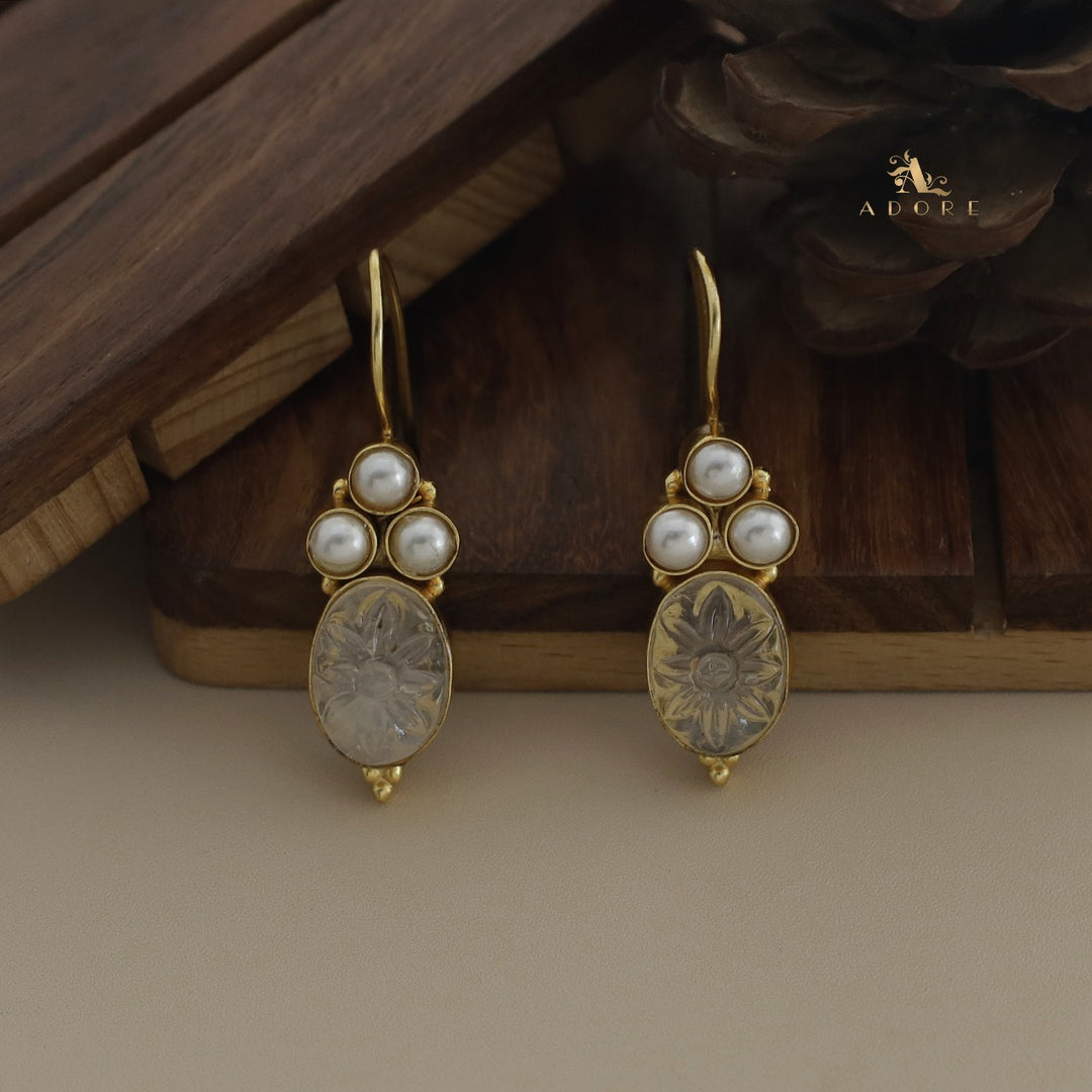 Carved Oval Tri Pearl Drop