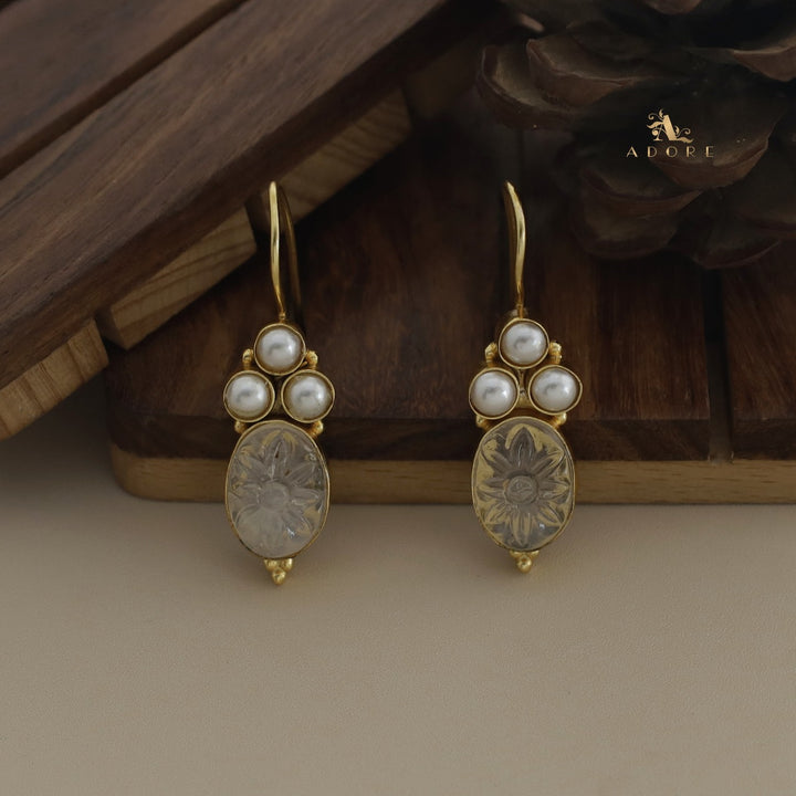 Carved Oval Tri Pearl Drop