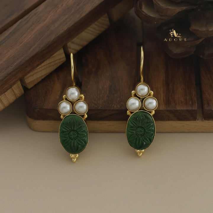 Carved Oval Tri Pearl Drop