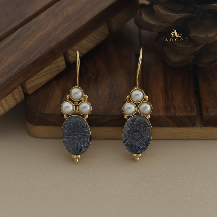 Carved Oval Tri Pearl Drop