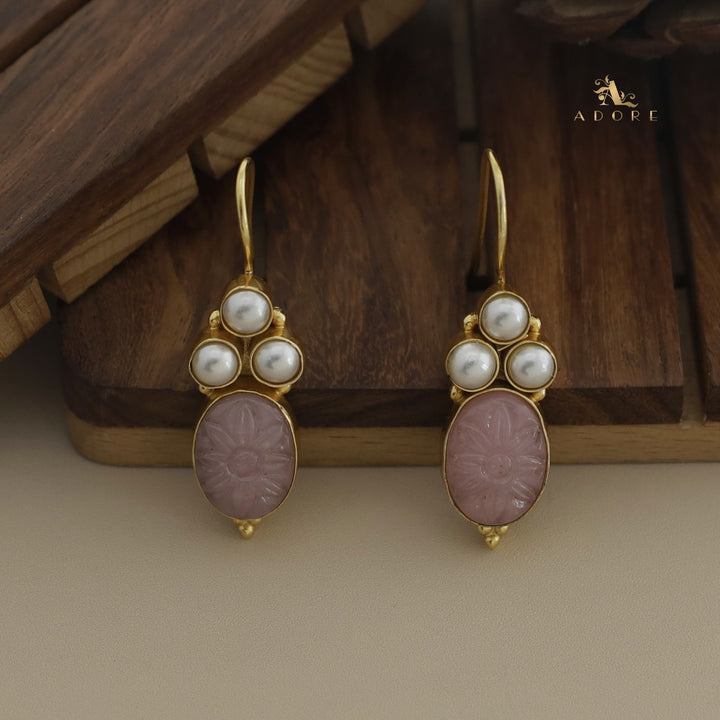Carved Oval Tri Pearl Drop