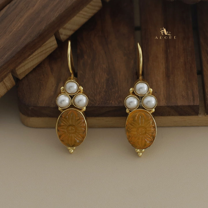 Carved Oval Tri Pearl Drop