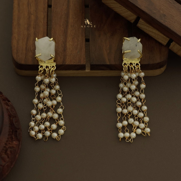 Raw Stone Tassel Pearl Earring