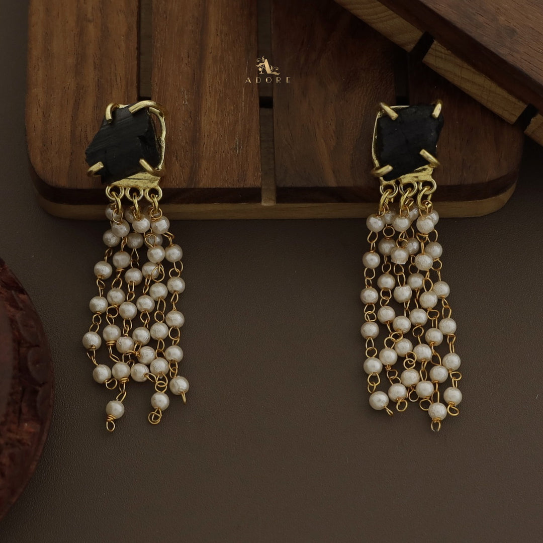 Raw Stone Tassel Pearl Earring