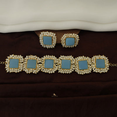 Full Pearl Square Choker With Earring