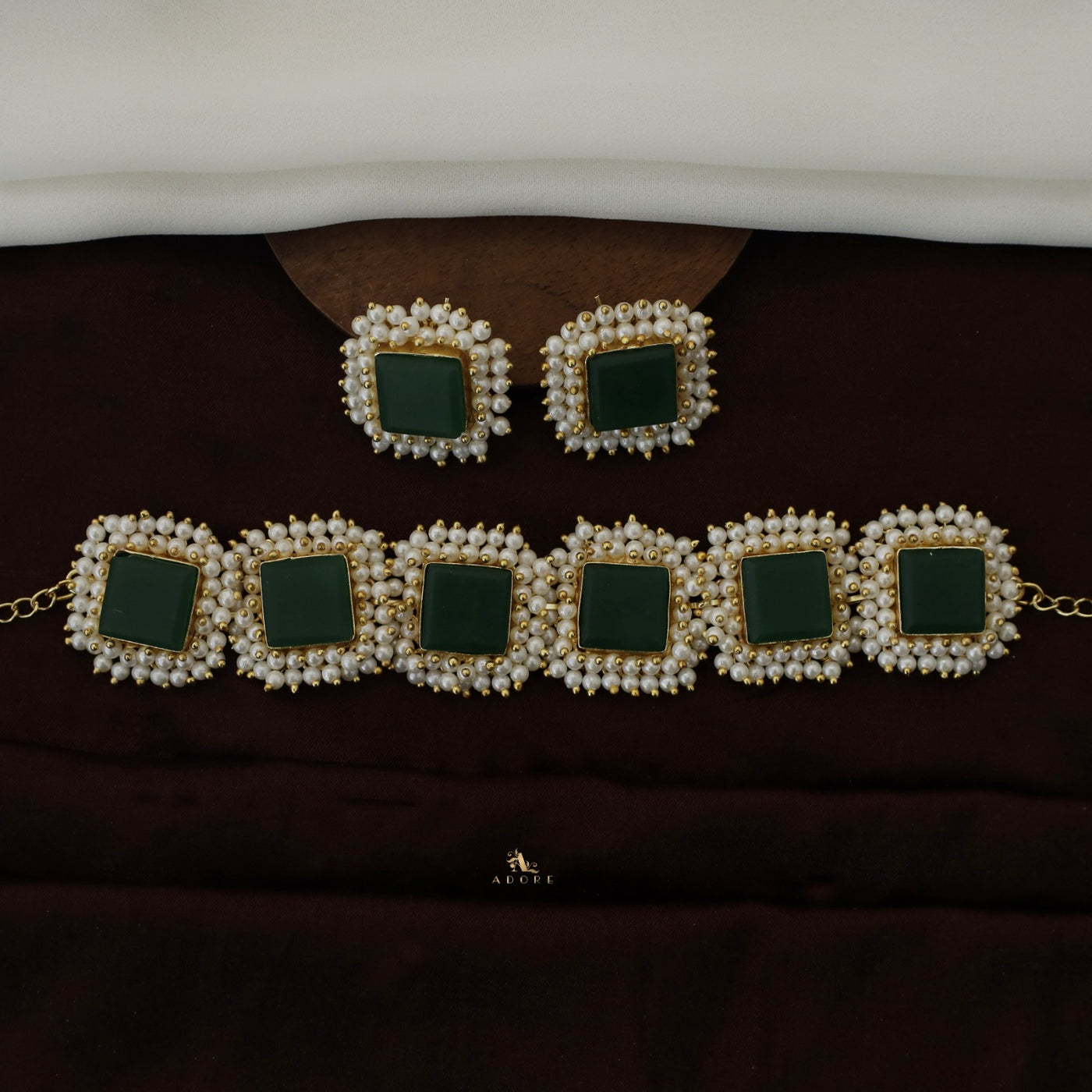 Full Pearl Square Choker With Earring
