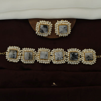 Full Pearl Square Choker With Earring
